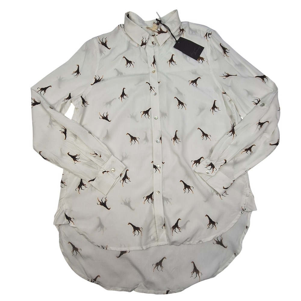 Jane and‎ Delaney Womens Small White Giraffe Print Roll Tab Quirky Whimsical